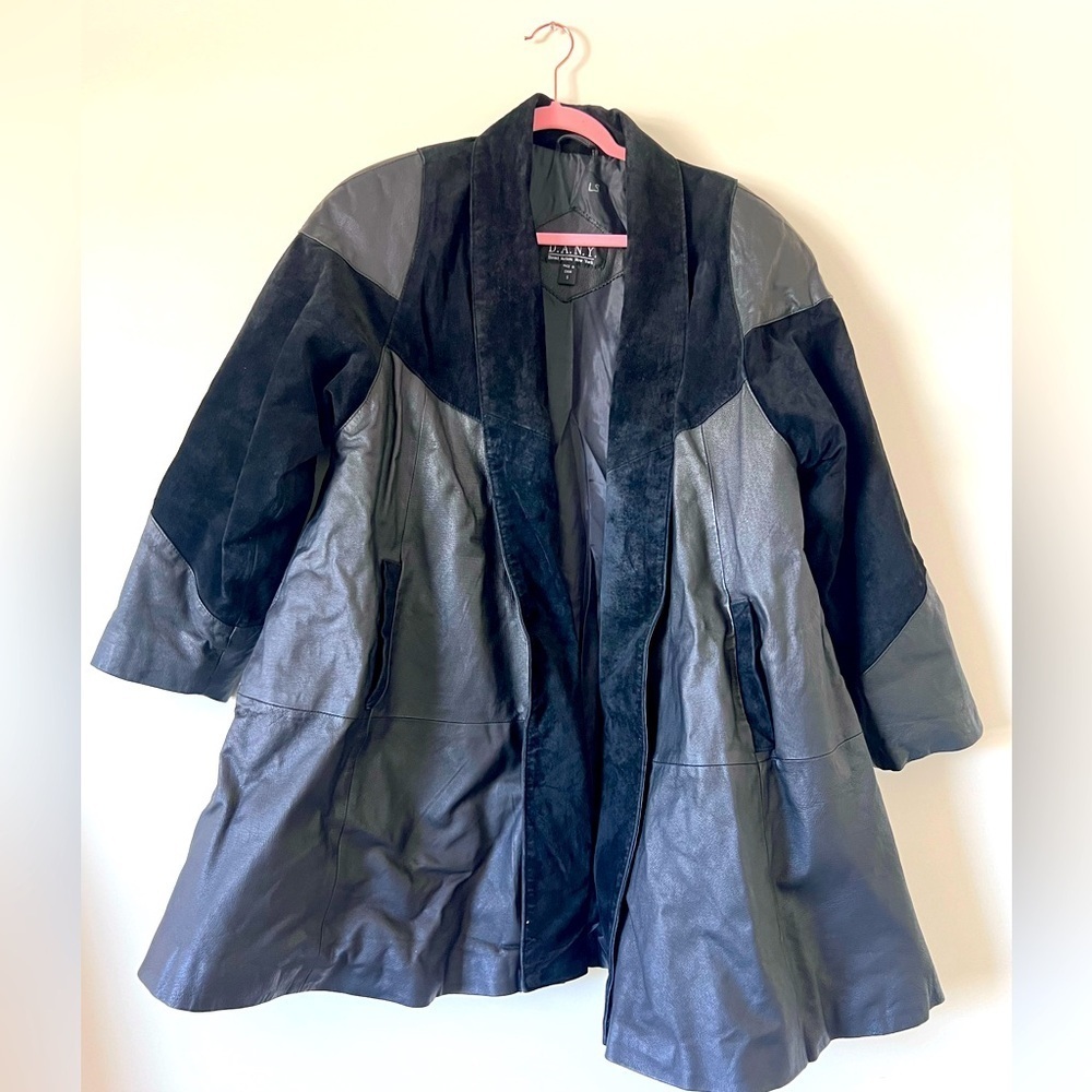 D.A.N.Y Women’s Black Leather/Suede Mid Length Jacket Coat Size Small